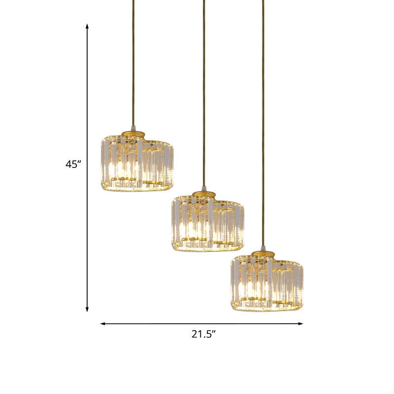 Modernism Heart Cluster Pendant 3 Heads Clear Crystal Block Suspension Lighting in Gold for Restaurant Clearhalo 'Ceiling Lights' 'Modern Pendants' 'Modern' 'Pendant Lights' 'Pendants' Lighting' 875157