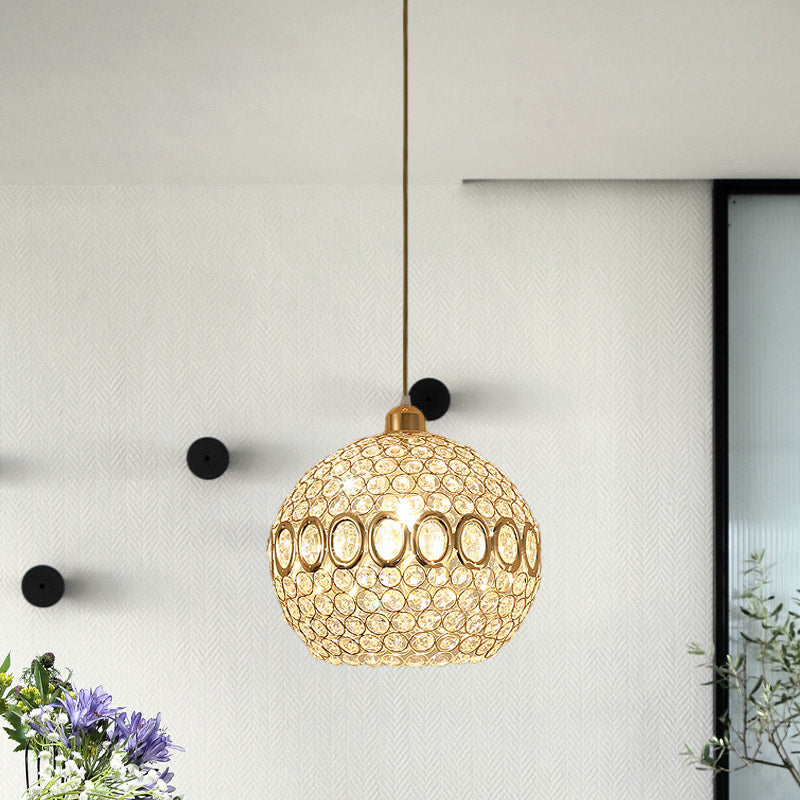 Insert Crystal Gold Pendant Light Spherical Single Bulb Simple Suspended Light Fixture for Bedroom Clearhalo 'Ceiling Lights' 'Modern Pendants' 'Modern' 'Pendant Lights' 'Pendants' Lighting' 875159