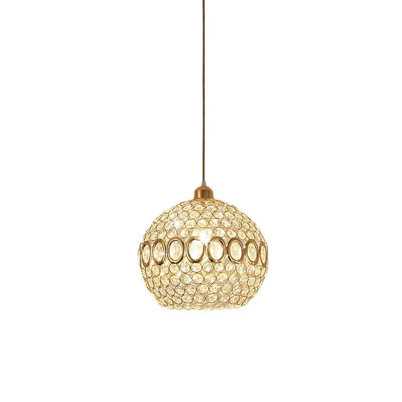 Insert Crystal Gold Pendant Light Spherical Single Bulb Simple Suspended Light Fixture for Bedroom Clearhalo 'Ceiling Lights' 'Modern Pendants' 'Modern' 'Pendant Lights' 'Pendants' Lighting' 875160