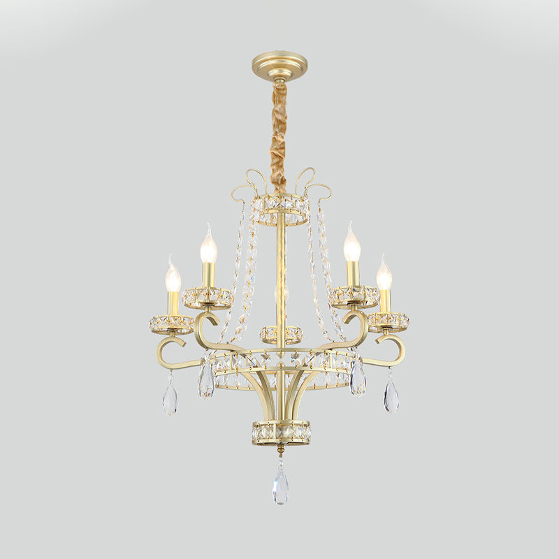 5/8 Bulbs Candle Chandelier Lamp Rustic Gold Crystal Prism Pendant Light Fixture for Living Room Clearhalo 'Ceiling Lights' 'Chandeliers' Lighting' options 875168