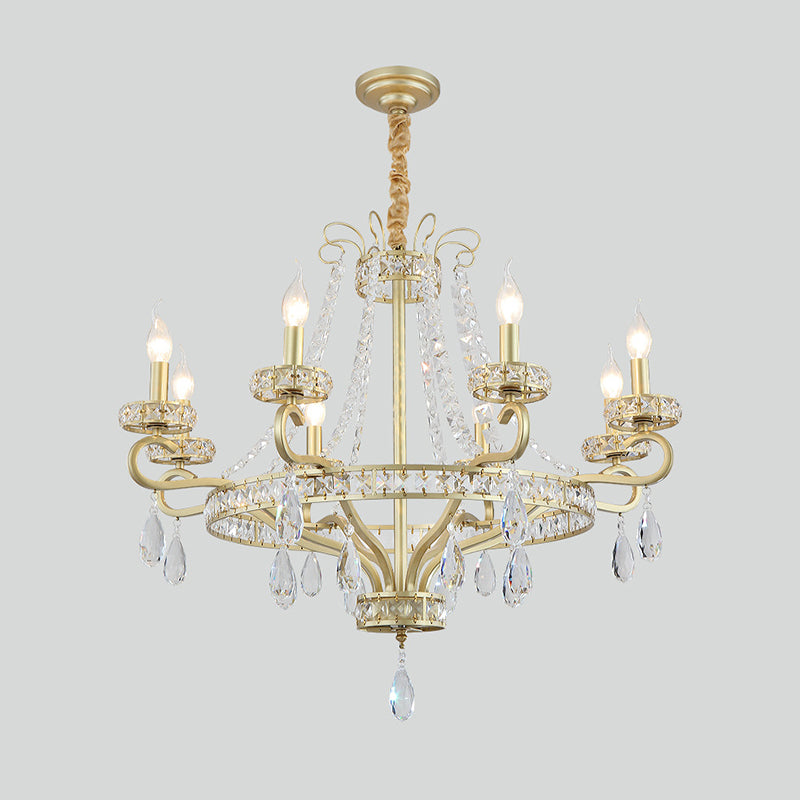 5/8 Bulbs Candle Chandelier Lamp Rustic Gold Crystal Prism Pendant Light Fixture for Living Room Clearhalo 'Ceiling Lights' 'Chandeliers' Lighting' options 875173