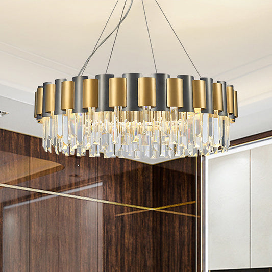 Round Dining Room Chandelier Postmodern Clear Crystal 8 Bulbs Black and Gold Pendant Black-Gold Clearhalo 'Ceiling Lights' 'Chandeliers' 'Modern Chandeliers' 'Modern' Lighting' 875190