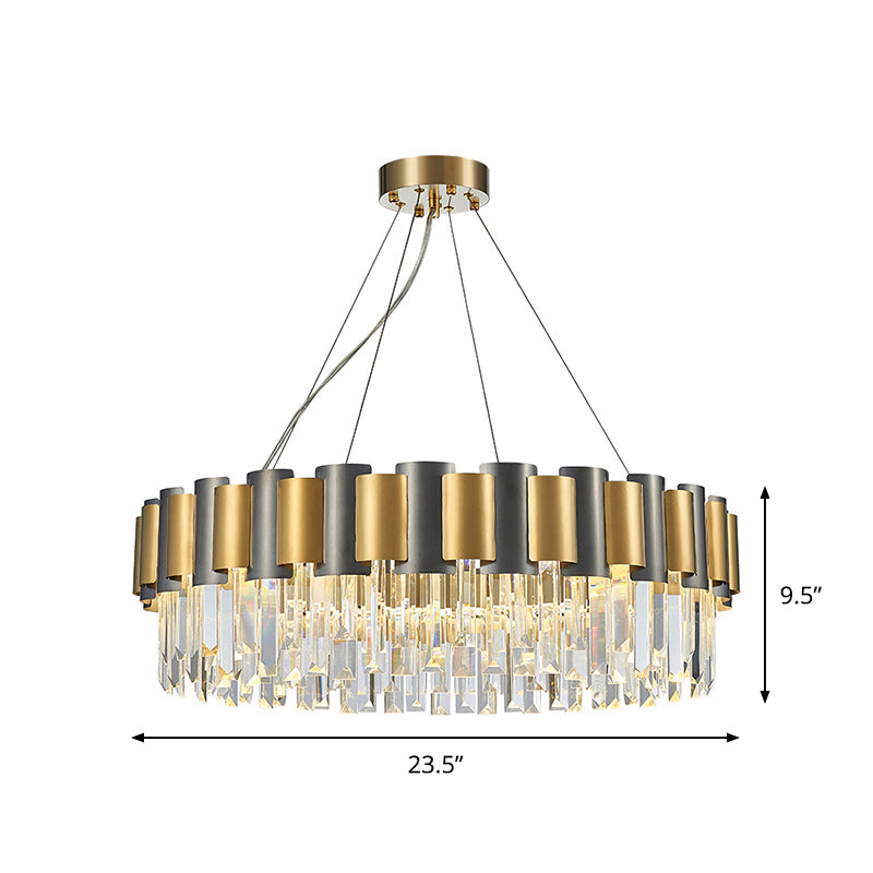 Round Dining Room Chandelier Postmodern Clear Crystal 8 Bulbs Black and Gold Pendant Clearhalo 'Ceiling Lights' 'Chandeliers' 'Modern Chandeliers' 'Modern' Lighting' 875193