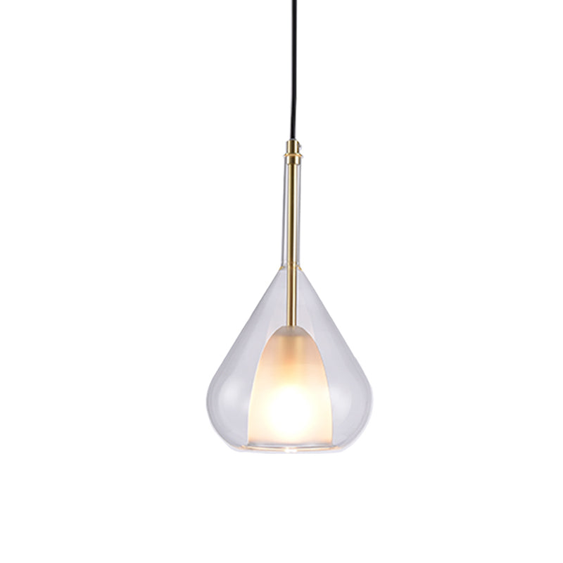 1 Light Bedroom Hanging Lighting Simple Gold Pendulum Lamp with Waterdrop Clear Glass Shade Clearhalo 'Ceiling Lights' 'Glass shade' 'Glass' 'Modern Pendants' 'Modern' 'Pendant Lights' 'Pendants' Lighting' 875212