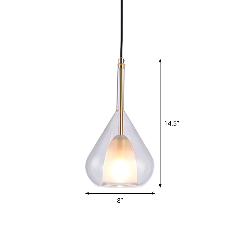 1 Light Bedroom Hanging Lighting Simple Gold Pendulum Lamp with Waterdrop Clear Glass Shade Clearhalo 'Ceiling Lights' 'Glass shade' 'Glass' 'Modern Pendants' 'Modern' 'Pendant Lights' 'Pendants' Lighting' 875214