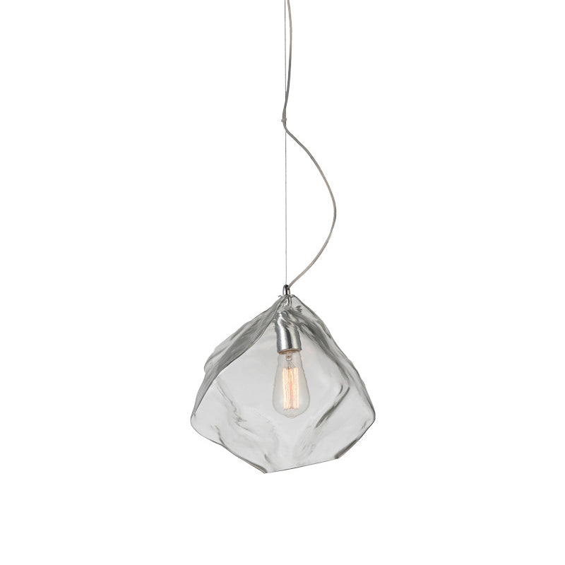 Modernist Stone Shape Suspension Light Clear Glass 1 Head Living Room Ceiling Hang Fixture Clearhalo 'Ceiling Lights' 'Glass shade' 'Glass' 'Modern Pendants' 'Modern' 'Pendant Lights' 'Pendants' Lighting' 875216