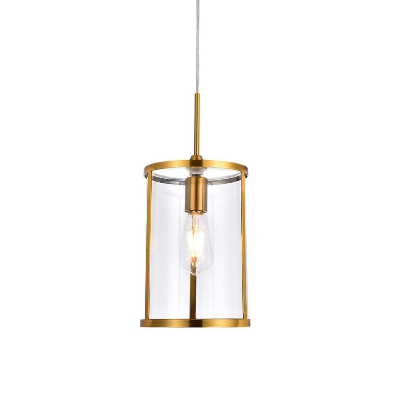 Clear Glass Cylinder Pendant Light Fixture Modern 1-Bulb Gold/Nickel Hanging Lamp Kit for Living Room Clearhalo 'Ceiling Lights' 'Glass shade' 'Glass' 'Modern Pendants' 'Modern' 'Pendant Lights' 'Pendants' Lighting' 875220