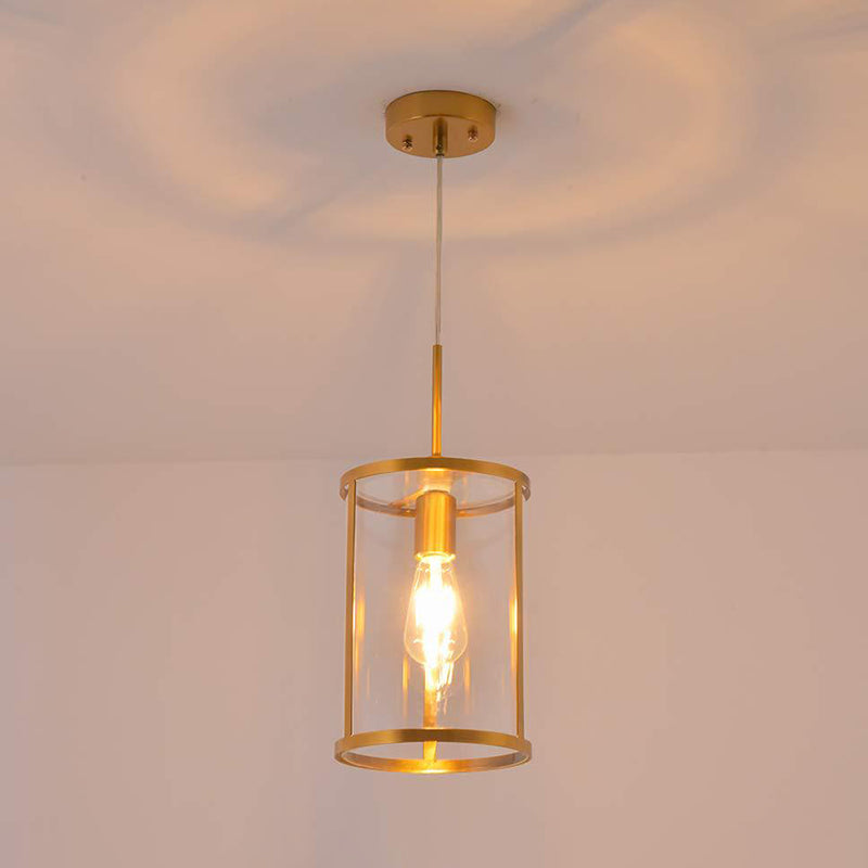 Clear Glass Cylinder Pendant Light Fixture Modern 1-Bulb Gold/Nickel Hanging Lamp Kit for Living Room Clearhalo 'Ceiling Lights' 'Glass shade' 'Glass' 'Modern Pendants' 'Modern' 'Pendant Lights' 'Pendants' Lighting' 875221