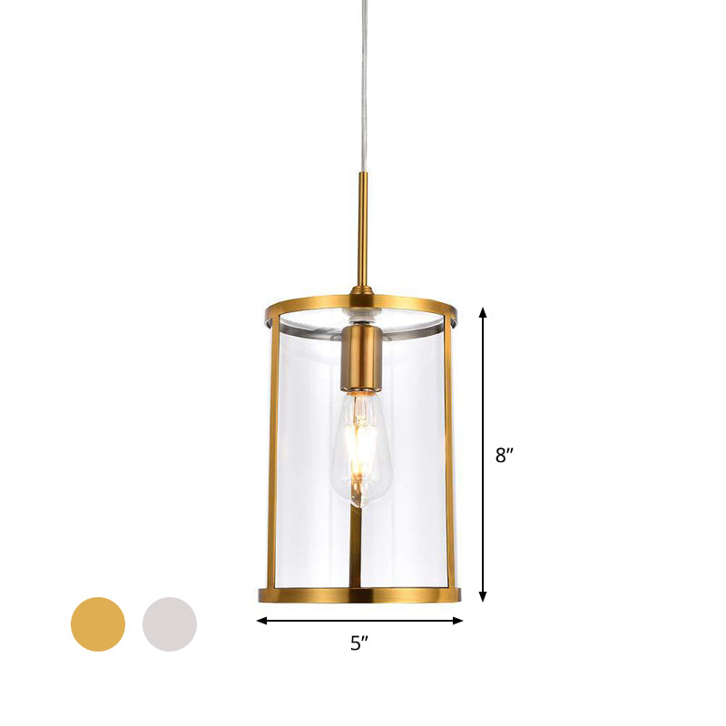 Clear Glass Cylinder Pendant Light Fixture Modern 1-Bulb Gold/Nickel Hanging Lamp Kit for Living Room Clearhalo 'Ceiling Lights' 'Glass shade' 'Glass' 'Modern Pendants' 'Modern' 'Pendant Lights' 'Pendants' Lighting' 875222