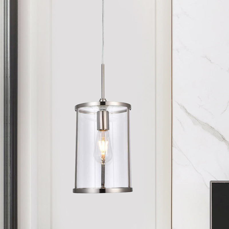 Clear Glass Cylinder Pendant Light Fixture Modern 1-Bulb Gold/Nickel Hanging Lamp Kit for Living Room Clearhalo 'Ceiling Lights' 'Glass shade' 'Glass' 'Modern Pendants' 'Modern' 'Pendant Lights' 'Pendants' Lighting' 875224