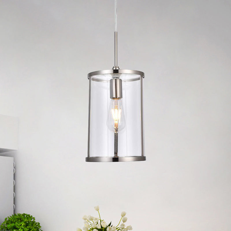 Clear Glass Cylinder Pendant Light Fixture Modern 1-Bulb Gold/Nickel Hanging Lamp Kit for Living Room Clearhalo 'Ceiling Lights' 'Glass shade' 'Glass' 'Modern Pendants' 'Modern' 'Pendant Lights' 'Pendants' Lighting' 875225