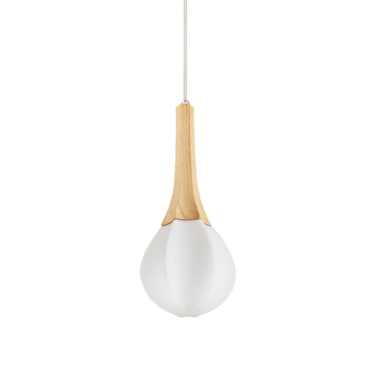 Milk White Glass Prismatic Teardrop Pendant Minimalist 1 Light Wood Ceiling Suspension Lamp White Clearhalo 'Ceiling Lights' 'Glass shade' 'Glass' 'Modern Pendants' 'Modern' 'Pendant Lights' 'Pendants' Lighting' 875240