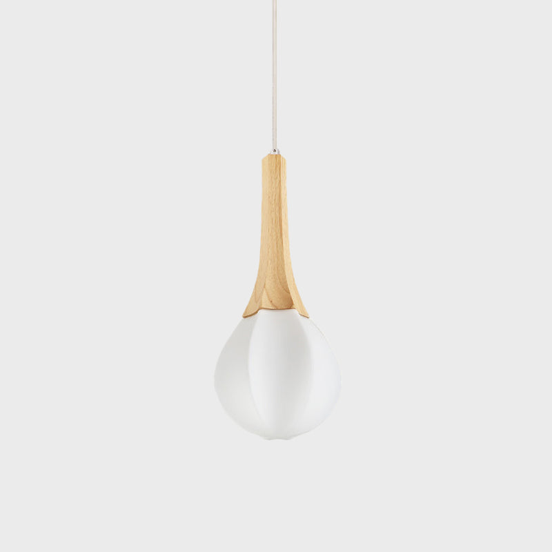 Milk White Glass Prismatic Teardrop Pendant Minimalist 1 Light Wood Ceiling Suspension Lamp Clearhalo 'Ceiling Lights' 'Glass shade' 'Glass' 'Modern Pendants' 'Modern' 'Pendant Lights' 'Pendants' Lighting' 875241