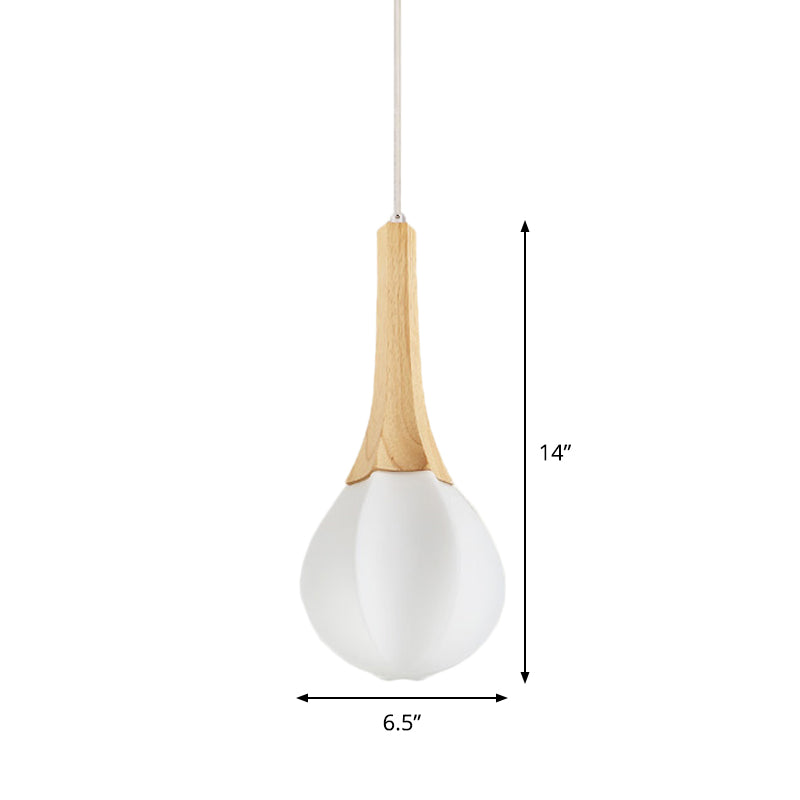 Milk White Glass Prismatic Teardrop Pendant Minimalist 1 Light Wood Ceiling Suspension Lamp Clearhalo 'Ceiling Lights' 'Glass shade' 'Glass' 'Modern Pendants' 'Modern' 'Pendant Lights' 'Pendants' Lighting' 875242