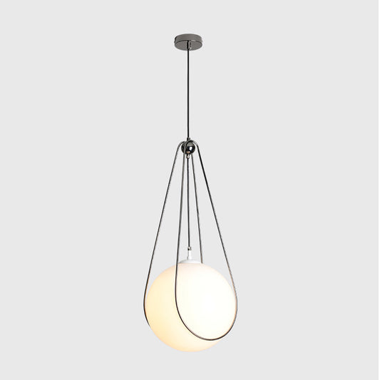 Orb Restaurant Hanging Light Kit White Frosted Glass 1 Head Simple Ceiling Pendant Lamp with Teardrop Iron Frame Clearhalo 'Ceiling Lights' 'Glass shade' 'Glass' 'Modern Pendants' 'Modern' 'Pendant Lights' 'Pendants' Lighting' 875245