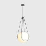 Orb Restaurant Hanging Light Kit White Frosted Glass 1 Head Simple Ceiling Pendant Lamp with Teardrop Iron Frame Clearhalo 'Ceiling Lights' 'Glass shade' 'Glass' 'Modern Pendants' 'Modern' 'Pendant Lights' 'Pendants' Lighting' 875245