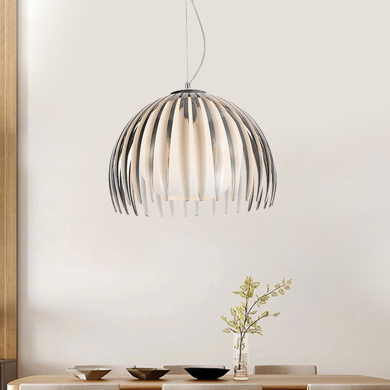 Chrome Dome Hanging Lamp Fixture Modernism 1-Light Metal Pendulum Lamp with Ball Opal Glass Shade Chrome Clearhalo 'Ceiling Lights' 'Close To Ceiling Lights' 'Glass shade' 'Glass' 'Modern Pendants' 'Modern' 'Pendant Lights' 'Pendants' Lighting' 875256