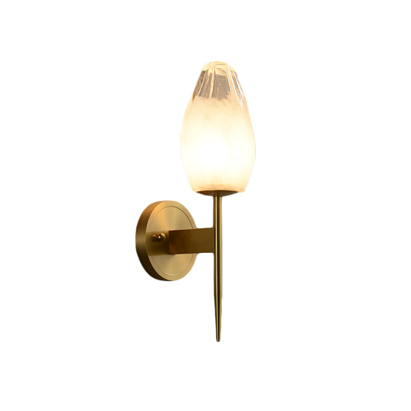 Diamond LED Wall Mount Lighting Post-Modern Clear Glass 1-Head Brass Wall Lamp Fixture for Bedside Clearhalo 'Cast Iron' 'Glass' 'Industrial' 'Modern wall lights' 'Modern' 'Tiffany' 'Traditional wall lights' 'Wall Lamps & Sconces' 'Wall Lights' Lighting' 875261