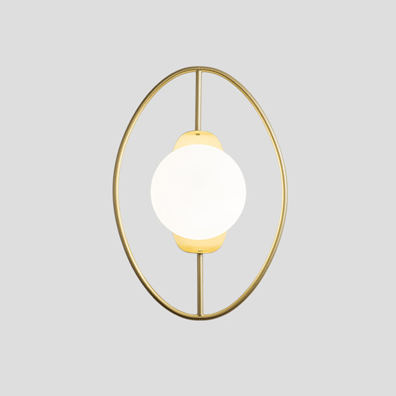 Metal Halo Ring Sconce Lighting Minimalist 1 Head Black/Gold Finish Wall Lamp with Orb White Glass Shade Clearhalo 'Cast Iron' 'Glass' 'Industrial' 'Modern wall lights' 'Modern' 'Tiffany' 'Traditional wall lights' 'Wall Lamps & Sconces' 'Wall Lights' Lighting' 875294