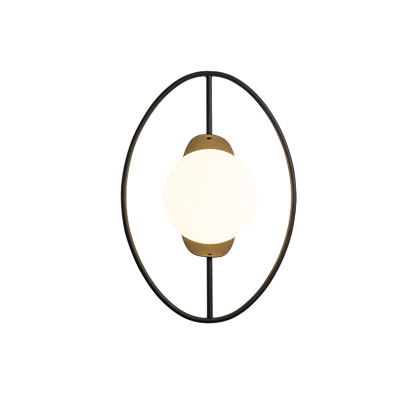 Metal Halo Ring Sconce Lighting Minimalist 1 Head Black/Gold Finish Wall Lamp with Orb White Glass Shade Clearhalo 'Cast Iron' 'Glass' 'Industrial' 'Modern wall lights' 'Modern' 'Tiffany' 'Traditional wall lights' 'Wall Lamps & Sconces' 'Wall Lights' Lighting' 875298