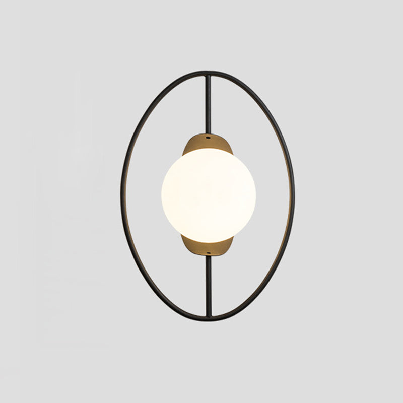 Metal Halo Ring Sconce Lighting Minimalist 1 Head Black/Gold Finish Wall Lamp with Orb White Glass Shade Clearhalo 'Cast Iron' 'Glass' 'Industrial' 'Modern wall lights' 'Modern' 'Tiffany' 'Traditional wall lights' 'Wall Lamps & Sconces' 'Wall Lights' Lighting' 875299