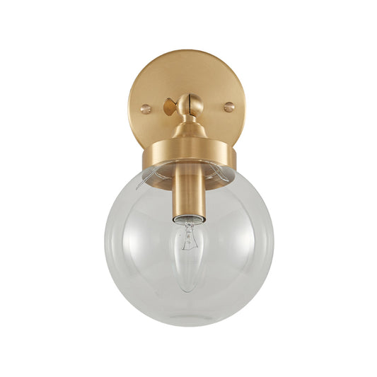 Modernist Ball Wall Mounted Lighting Clear Glass 1 Bulb Bedroom Rotatable Wall Lamp in Brass Clearhalo 'Cast Iron' 'Glass' 'Industrial' 'Modern wall lights' 'Modern' 'Tiffany' 'Traditional wall lights' 'Wall Lamps & Sconces' 'Wall Lights' Lighting' 875309