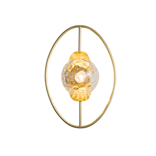 Clear Dimpled Glass Orb Sconce Lamp Modern 1-Bulb Black/Gold Wall Light Fixture with Ring Detail Clearhalo 'Cast Iron' 'Glass' 'Industrial' 'Modern wall lights' 'Modern' 'Tiffany' 'Traditional wall lights' 'Wall Lamps & Sconces' 'Wall Lights' Lighting' 875321