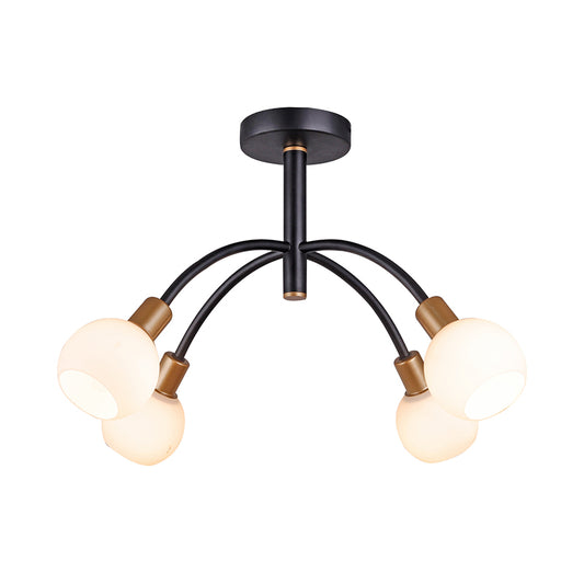 Modo Opal Glass Semi Flush Lighting Minimalism 4/6 Bulbs Black Flush Ceiling Lamp with Arced Arm Clearhalo 'Ceiling Lights' 'Close To Ceiling Lights' 'Close to ceiling' 'Glass shade' 'Glass' 'Island Lights' 'Pendant Lights' 'Semi-flushmount' Lighting' 875412