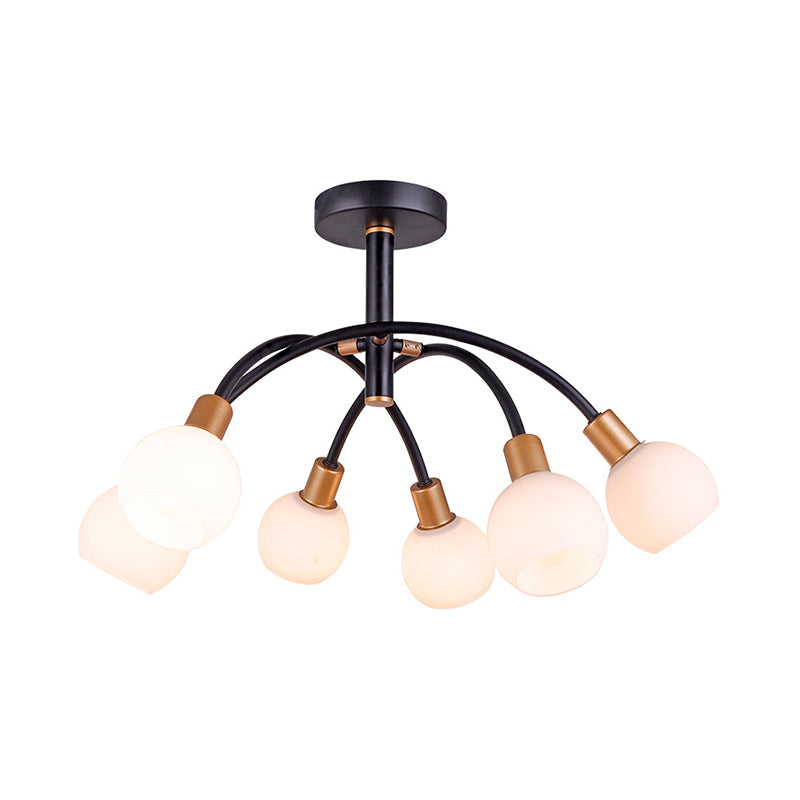 Modo Opal Glass Semi Flush Lighting Minimalism 4/6 Bulbs Black Flush Ceiling Lamp with Arced Arm Clearhalo 'Ceiling Lights' 'Close To Ceiling Lights' 'Close to ceiling' 'Glass shade' 'Glass' 'Island Lights' 'Pendant Lights' 'Semi-flushmount' Lighting' 875417