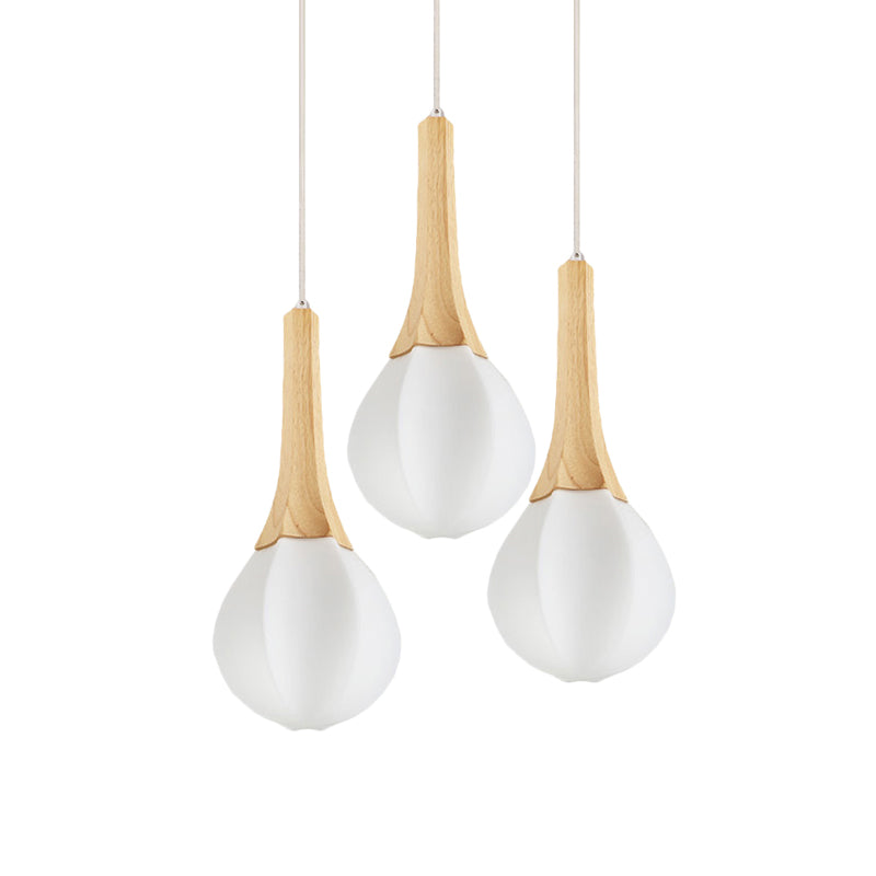 Ice Cream Shape Multi Light Pendant Modern Frosted White Glass 3 Bulbs Wood Ceiling Hang Fixture Clearhalo 'Ceiling Lights' 'Modern Pendants' 'Modern' 'Pendant Lights' 'Pendants' Lighting' 875476