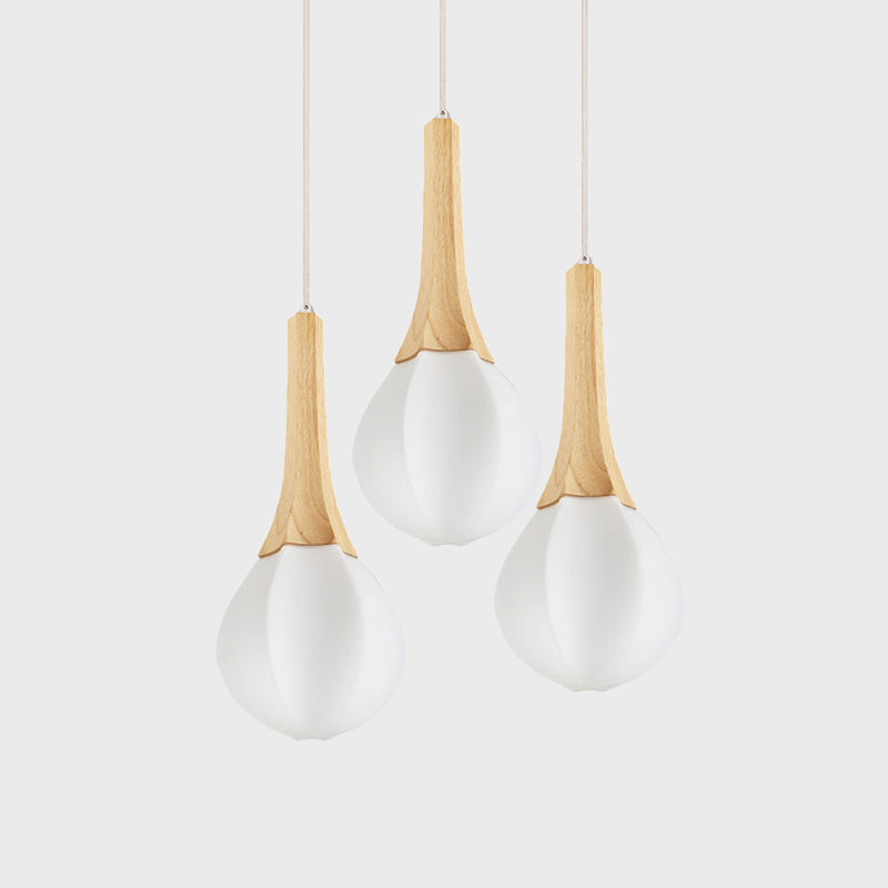 Ice Cream Shape Multi Light Pendant Modern Frosted White Glass 3 Bulbs Wood Ceiling Hang Fixture Clearhalo 'Ceiling Lights' 'Modern Pendants' 'Modern' 'Pendant Lights' 'Pendants' Lighting' 875477