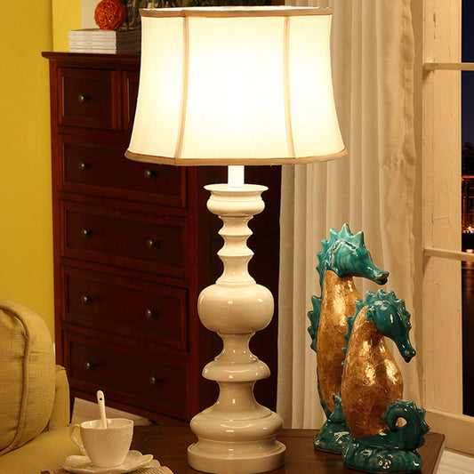 Fabric White Nightstand Light Drum Shade 1 Light Traditional Style Night Lamp with Baluster Base White Clearhalo 'Lamps' 'Table Lamps' Lighting' 875688