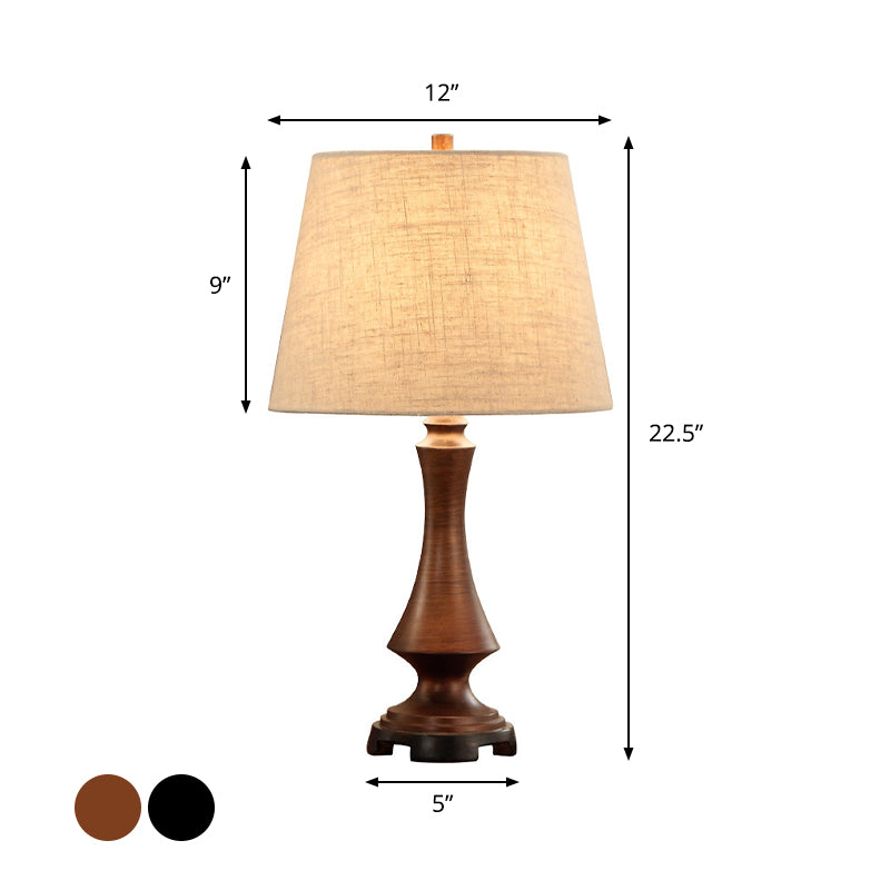 1 Head Fabric Desk Lighting Countryside Black/Brown Conical Bedroom Night Light with Slender Base Clearhalo 'Lamps' 'Table Lamps' Lighting' 875712