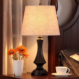 1 Head Fabric Desk Lighting Countryside Black/Brown Conical Bedroom Night Light with Slender Base Black Clearhalo 'Lamps' 'Table Lamps' Lighting' 875713