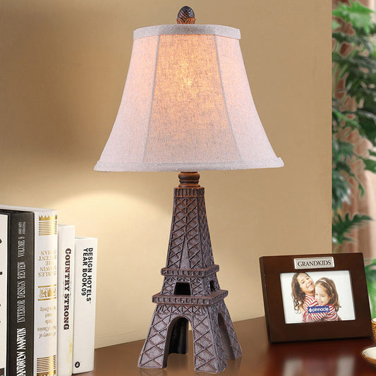 1 Light Night Light Country Bedroom Paris Tower Desk Lamp with Paneled Bell Fabric Shade Flaxen Clearhalo 'Lamps' 'Table Lamps' Lighting' 875736