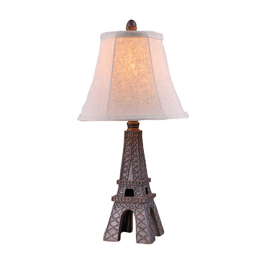 1 Light Night Light Country Bedroom Paris Tower Desk Lamp with Paneled Bell Fabric Shade Clearhalo 'Lamps' 'Table Lamps' Lighting' 875739