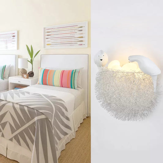 Balcony Kindergarten Nest Wall Light with Bird Decoration Resin Lovely White Sconce Light Clearhalo 'Wall Lamps & Sconces' 'Wall Lights' Lighting' 88119