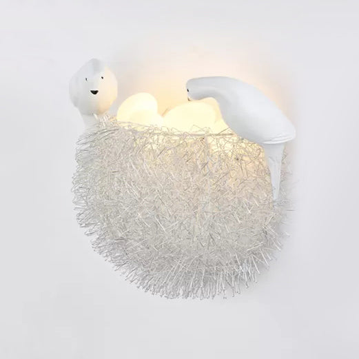 Balcony Kindergarten Nest Wall Light with Bird Decoration Resin Lovely White Sconce Light White Clearhalo 'Wall Lamps & Sconces' 'Wall Lights' Lighting' 88120