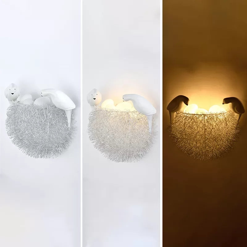 Balcony Kindergarten Nest Wall Light with Bird Decoration Resin Lovely White Sconce Light Clearhalo 'Wall Lamps & Sconces' 'Wall Lights' Lighting' 88121