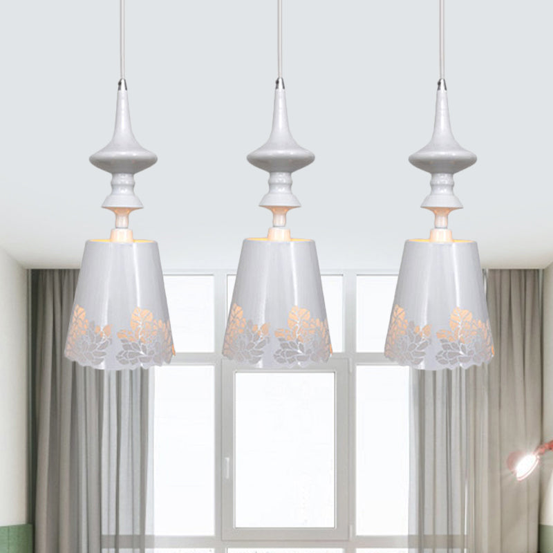 Iron Etched Rose Edge Multi Pendant Pastoral Style 3 Heads Dining Room Hanging Light Fixture in White White Clearhalo 'Ceiling Lights' 'Pendant Lights' 'Pendants' Lighting' 882061_4cd807ee-6a8c-4582-be4b-35e2e19c0381