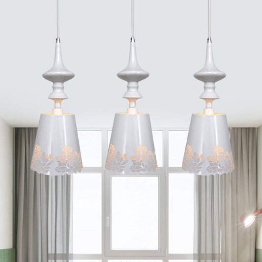 Iron Etched Rose Edge Multi Pendant Pastoral Style 3 Heads Dining Room Hanging Light Fixture in White Clearhalo 'Ceiling Lights' 'Pendant Lights' 'Pendants' Lighting' 882061