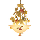 3-Light Inverted Hat Shade Chandelier American Flower Green Opaline Glass Ceiling Pendant Lamp Clearhalo 'Ceiling Lights' 'Chandeliers' 'Close To Ceiling Lights' 'Glass shade' 'Glass' Lighting' 882088