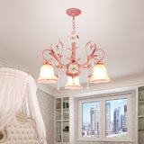 Carillon Milky Glass Hanging Pendant Pastoral 3/5 Lights Bedroom Chandelier Lighting with Pink Scroll Top Clearhalo 'Ceiling Lights' 'Chandeliers' Lighting' options 882099