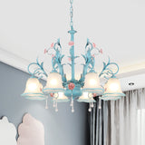 3/5/8-Head Chandelier Light Pastoral Kitchen Pendant Lamp with Scallop-Trim White Glass Shade in Blue Clearhalo 'Ceiling Lights' 'Chandeliers' Lighting' options 882126