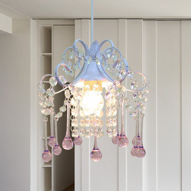 Cascade Restaurant Ceiling Lamp Minimalism Hand-Cut Crystal 1 Head Blue/Pink Down Lighting Pendant Pink Clearhalo 'Ceiling Lights' 'Modern Pendants' 'Modern' 'Pendant Lights' 'Pendants' Lighting' 882134