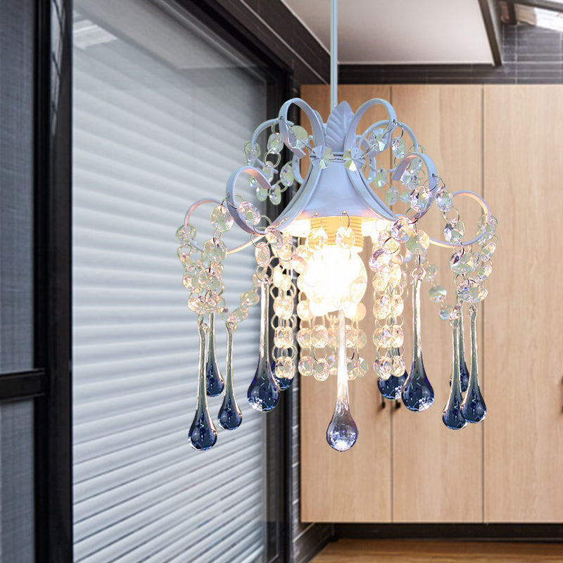 Cascade Restaurant Ceiling Lamp Minimalism Hand-Cut Crystal 1 Head Blue/Pink Down Lighting Pendant Blue Clearhalo 'Ceiling Lights' 'Modern Pendants' 'Modern' 'Pendant Lights' 'Pendants' Lighting' 882138