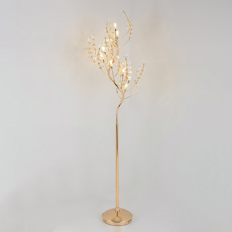 Cut Crystal Tree Standing Light Postmodern Living Room LED Stand Up Lighting in Gold Clearhalo 'Floor Lamps' 'Lamps' Lighting' 882156