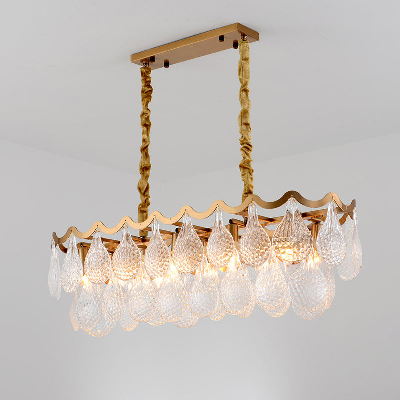 Luxury 2 Layers Island Pendant 10-Head Clear K9 Crystal Down Lighting in Gold for Dining Room Gold Clearhalo 'Ceiling Lights' 'Island Lights' Lighting' 882158