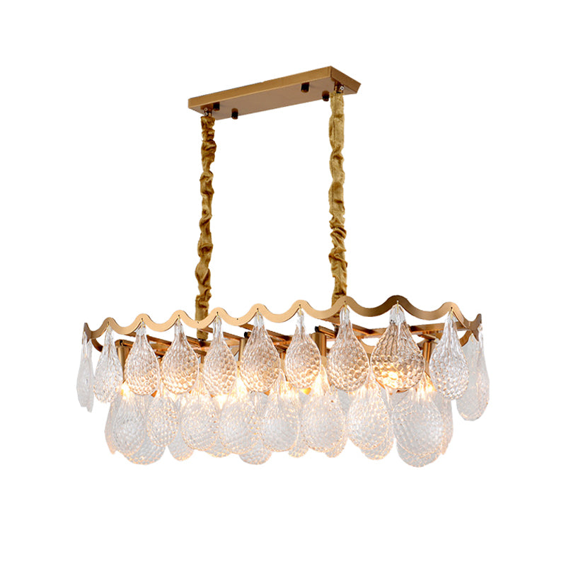 Luxury 2 Layers Island Pendant 10-Head Clear K9 Crystal Down Lighting in Gold for Dining Room Clearhalo 'Ceiling Lights' 'Island Lights' Lighting' 882160