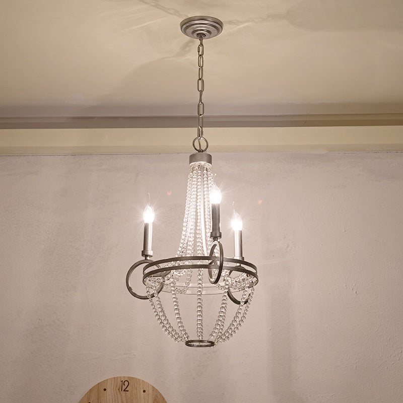 Silver 3 Bulbs Pendant Chandelier Rustic Crystal Bead Candelabra Suspension Light for Dining Room Silver Clearhalo 'Ceiling Lights' 'Chandeliers' Lighting' options 882166_f1c0453a-5640-46fd-86e6-3299d03b6f0c